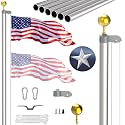 25FT Sectional Flag Pole Kit, Extra Thick Heavy Duty Aluminum Flagpoles for Outside House Inground with 3'*5' American Flag and Black Ball Topper for Residential or Commercial Use, Silvery