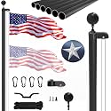 25FT Sectional Flag Pole Kit, Extra Thick Heavy Duty Aluminum Flagpoles for Outside House Inground with 3'*5' American Flag and Black Ball Topper for Residential or Commercial Use, Black