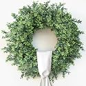 26" Artificial Boxwood Wreath with Sash for Front Door Decor (Green)
