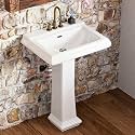 26"W x 20"D Rectangular Pedestal Sink With Large Capacity Bowl, Los Flexi 26 Inch Glossy White Ceramic Bathroom Pedestal Sink with 3 Faucet Holes at 4" Centers, Overflow, and Spacious Countertop