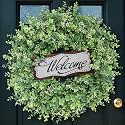 26'' Artificial Eucalyptus Wreath with Welcome Sign for Front Door (Green)