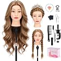 26'' Human Hair Mannequin Head,80% Mocha Brown Real Hair Mannequin Head,Cosmetology Manikin Head Doll Hair Styling Hairdressing Practice Training Wig Head with Clamp Holder and Tools