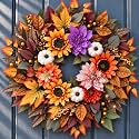 26-Inch Fall Wreath for Front Door, Sunflowers, Dahlias and Pumpkins