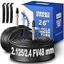 26 Inch Mountain Bike Tire Inner Tube 26 x 1.75 1.85 1.9 1.95 2.0 2.1 2.125 2.2 2.25 2.3 2.35 2.4 4.0 Presta 48mm Schrader Valve 32mm, Heavy Duty Butyl Rubber 26in MTB Bicycle Tube Replacement 2 Pack