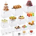 26 Pcs Buffet Risers Set, 12 White Acrylic Stands, 12 Signs, 2 Markers