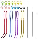 26 Pcs Large Eye Sewing Needles Kit, Yarn Darning Tapestry Needle Set Big Eye Sewing Needles Bent Curved Tip Crochet Needles Stitch Markers Accessories for Weaving Quilting Beading Project Supplies