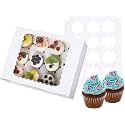 26-Set Cupcake Boxes Hold 12 Standard Cupcakes, Food Grade Cupcake Holders Bakery Carrier Boxes with Windows and Inserts for Cupcakes, Muffins and Pastries (White-26 Pack)