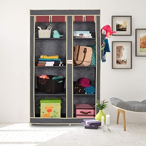 265 dual color foldable wardrobe 2 door  8 shelves grey amp maroon