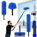 26FT Reach Duster Kit, Window Cleaning with 5-20FT Telescoping Extension Pole, High Ceiling Duster, Microfiber Feather Duster, Cobweb Duster, Window Squeegee, Feather Duster, Extendable Pole Kit