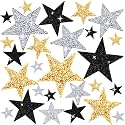 27 Pieces Rhinestone Star Patches for DIY, 4 Sizes Iron On Adhesive Glitter Star Appliques for Clothing Repair and Decoration (Black,Silver,Gold, Mixed Size)