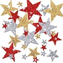 27 Pieces Rhinestone Star Patches for DIY, 4 Sizes Iron On Adhesive Glitter Star Appliques for Clothing Repair and Decoration (Gold, Silver, Red, Mixed Size)