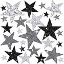 27 Pieces Rhinestone Star Patches for DIY, 4 Sizes Iron On Adhesive Glitter Star Appliques for Clothing Repair and Decoration (Black,Silver,Grey, Mixed Size)