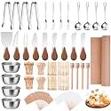 270 Pcs Charcuterie Board Accessories Cheese Butter Spreader Knife Set Butcher Paper Roll Serving Tong Fork Spoon Dipping Bowl Dipper Cocktail Pick for Party Xmas (Silver - Dark Wood Handle)