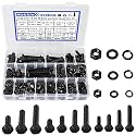 272PCS Hex Bolts and Nuts Kit, 1/4, 5/16, 3/8 Hex Bolts Screws Nuts Flat Lock Washers Assortment Kit, Carbon Steel Machine Screws Set Grade 8.8 (Black)