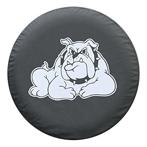 2834 bull dog - spare tire cover - black denim vinyl - white print
