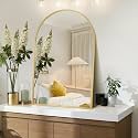 Gold Arched Mirror 28x36in, Metal Framed Bathroom Vanity Wall