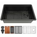 28"X18" Black Undermount Stainless Steel Kitchen Sink Offset Drain