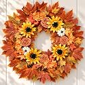 28-Inch Fall Wreath for Front Door, Maple Leaves, Sunflowers and Pumpkins