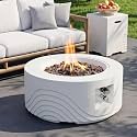 28 Inch White Propane Concrete Fire Pit Table with Tank Cover