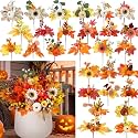 28 Pcs Fall Flower Pick, Artificial Floral Leaf Stem, 12 Inch, Maple Leaf