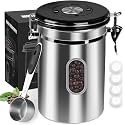 2800ML Airtight Coffee Canister with Date Tracker&amp;Transparent Window, 35OZ Coffee Container with 30ML Measure Spoon&amp;4 co2 Valve, Coffee Bean Storage Container for Grounds Coffee, Beans, Tea(Silver)