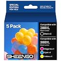 288XL 288 Ink Cartridges Remanufactured for Epson 288XL 288 XL T288XL T288 Ink High Yield use for Expression Home XP-330 XP-340 XP-440 XP-430 XP-434 Printer (2 Black 1 Cyan 1 Magenta 1 Yellow, 5 Pack)