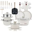 29-Piece Pots and Pans Set, Non Stick with Handle, Nonstick Cookware Sets, Kitchen Cooking Set, Camping Cookware, Dishwasher & Oven Safe, Beige（Fish Scale Shaped)