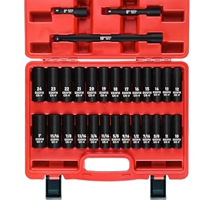 29 pieces 1234 socket set drive deep impact socket set with 334 534 1034 extension bars 6 point sae and metric 3834-134 10mm-24mm cr-v steel