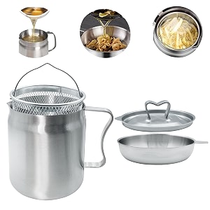 2l heavy duty 304 stainless steel bacon grease container with strainer and deep fryer basket 3in1 oil fryer strainer large oil filter pot grease saver oil separator storage kitchen gadgets
