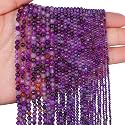 2mm 180pcs Natural Purple Striped Agate Stone Beads, Songxi Small Faceted Round Loose Gemstone Beads for Jewelry Making, DIY Art and Craft, Bracelet Beads for Necklace (1 Strand)