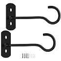 2Pack 6In Long Ceiling Hooks for Hanging Plants Outdoor Flower Basket Black