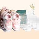 2PACK Clear Acrylic Kids Shoe Rack for Closet Organizers and Storage, Small Clear Shoe Rack 4 Sections Toddler Baby Shoe Storage Organizer Stackable Shoe Shelf,Desk File Sorter Book Purse Organizer