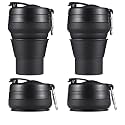 2PACK Collapsible Coffee Cup, 20 OZ 600ml Silicone Folding Camping Mug, Leak Proof BPA Free Portable Sport Bottle with Lids for hiking, Microwave & Dishwasher Safe (Black)