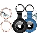1|2|4Pack for Apple AirTag Holder,for Air Tag 2nd &1st Genaretion,Waterproof GPS Tracker Air Tag Keychain with Cover Anti-Scratch Silicone for Air-Tag Case for Pets,Kids,Bags,Luggages-Blue+Black