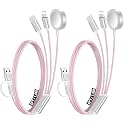 2Pack Multi Charging Cable Cord for Travel Essentials,Apple Watch Charger,iPhone Charger,[3-in-2] Type C/Lightning Cable Portable Designed for iWatch,iPhone 17-8,Galaxy S26-21,AirPods,iPad-1.5M Pink