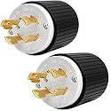 2Pack NEMA L14-30P Locking Plug, 30 Amp 125/250V Twist Lock Male Plug, 3 Pole 4 Wire Grounding, Industrial Heavy Duty Generator Adapter, UL Listed , Black/White