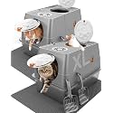 2PACK Stainless Steel Litter Box with Lid, XL Extra Large Litter Box Enclosed Top Entry Metal Litterbox for Big Cats &amp; Multi-Cats, Easy Cleaning Anti Leakage, High Sided with Mat &amp; Scoop, Dark Grey
