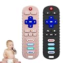 2Pack Teething Toys for Babies, Remote Control Shape Silicone Teether Toys,Baby Teethers for Toddlers Boys Girls (Black + Coral Color)