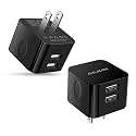 2Pack USB Wall Chargers 2.4A Dual Port Fast Charger Block Square Flat Power