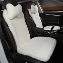 2Pack White Fuzzy Sheepskin Car Seat Covers | Soft Fur Genuine Wool Cushion