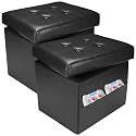 2PC Ottoman with Storage,17" Leather Folding Foot Rest Stool,Black