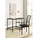 2pc Writing Desk and Chair Set Black Finish Metal Frame Faux Leather Upholstery Small Space Furniture Home Office (lndustrial)