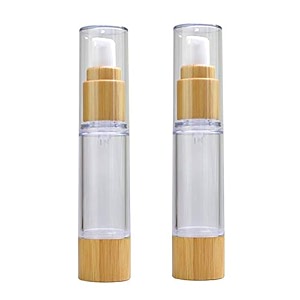 2pcs 30ml1oz empty vacuum emulsion bottle airless pump press lotion bottle containers cosmetics case vials pot case with bamboo pump head for cream liquid cleanser makeup essential oil clear