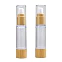 2PCS 30ml/1OZ Empty Vacuum Emulsion Bottle Airless Pump Press Lotion Bottle Containers Cosmetics Case Vials Pot Case With Bamboo Pump Head For Cream Liquid Cleanser Makeup Essential Oil (Clear)