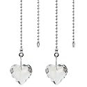 2Pcs 12"Sparkle Transparent K9 Crystal Heart Ceiling Fan Pull Chain | Ceiling Fan &amp; Light Pull Chains，Fan Chain Pulls Decorative, Adjustable Easy Fit with Connectors, Indoor Home Use, Transparent