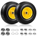 2Pcs 15x6.00-6 Flat Free Tire and Wheel, Lawn Mower Front Tires 3/4"Bearing