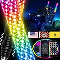 2PCS 2FT Fat Whip Lights With Spring Base, Thick LED With App &amp; Remote Control, Spiral RGB Chasing Lighted Antenna With Rocker Switch, Music Light for UTV ATV Can-Am Truck