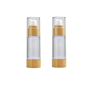 2pcs 30ml1oz empty vacuum emulsion bottle airless pump press lotion bottle containers cosmetics case vials pot case with bamboo pump head for cream liquid cleanser makeup essential oil clear