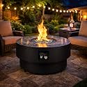 2PCS 32 Inch Round Fire Pit Table with Tank Cover, 2-in-1 Outdoor Propane Fire Pit Table for Patio, Garden & Backyard, 50,000 BTU with Lid, Glass Rocks & Waterproof Cover, Black