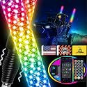2PCS 3FT Fat LED Lights with Spring Base, RGB Chasing Lighted Antenna Whips with App &amp; Remote Control, Music Lights for UTV ATV Can-Am Truck